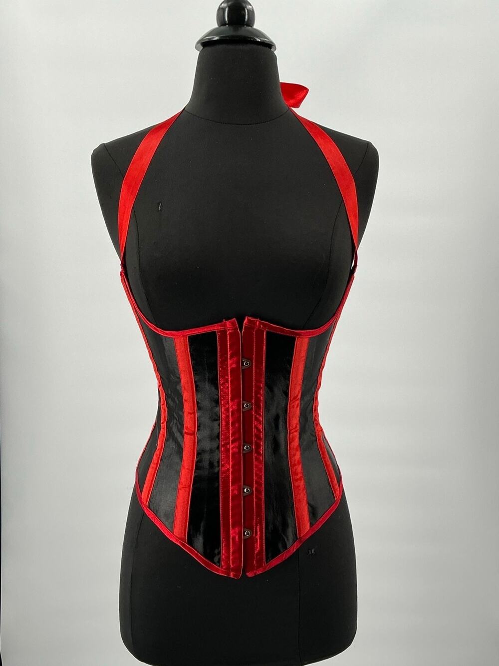 Black Red Cupless Halter Underbust Corset Lace-Up Busk Gothic Small